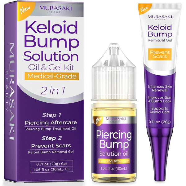 Piercing & Keloid Bump Solution Oil & Gel Kit, Piercing Aftercare Treatment Piercing Bump Solution Aftercare Oil (30 mL) + Keloid Bump Removal Gel (20 g) (0.71 oz (20g))