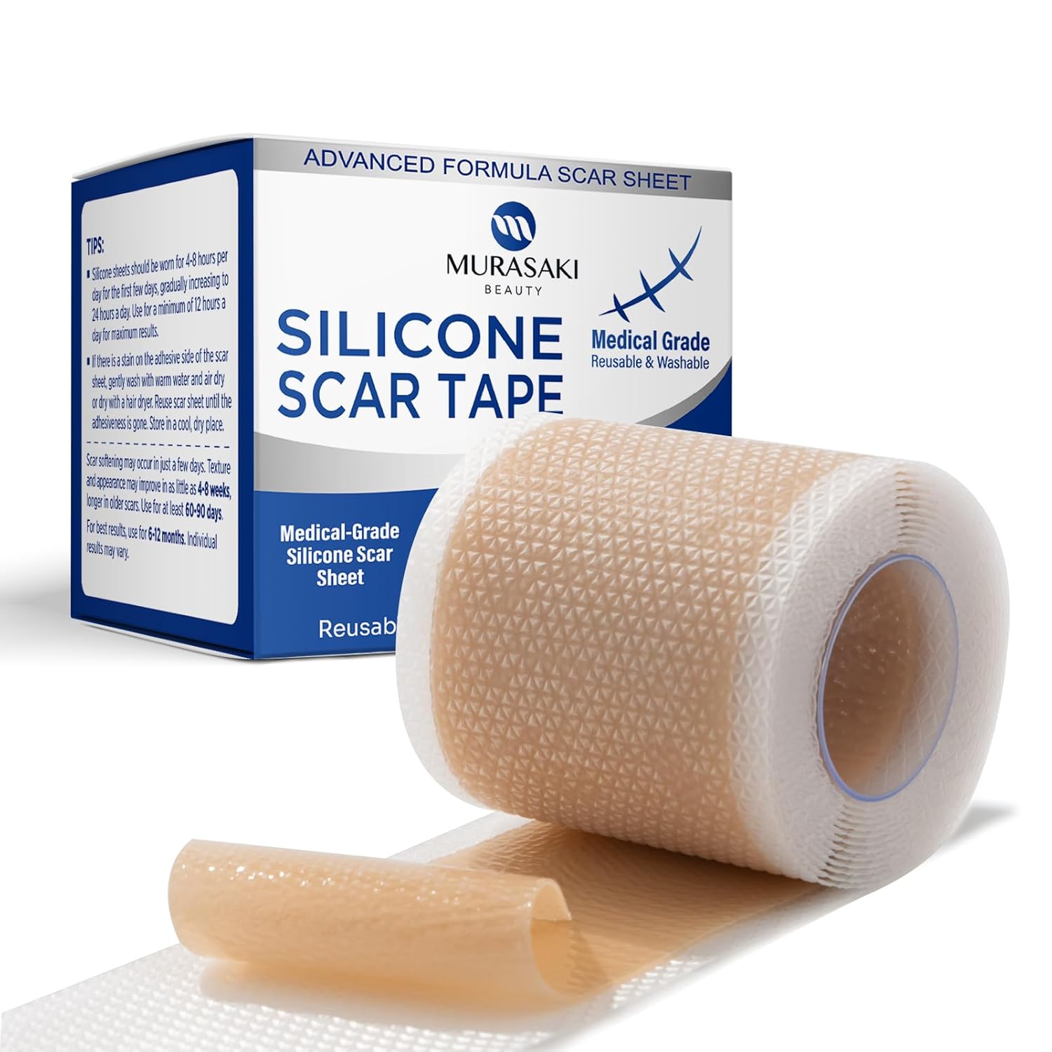 MURASAKI BEAUTY Silicone Scar Tape & Sheets – Removal on Keloids, Burns, Abrasion, C-Section, And Surgical Scars – Safe For Adults And Children – 1.6"X 60" Roll-4 X 1.5M(Pack of 1) (1.6X60inch)