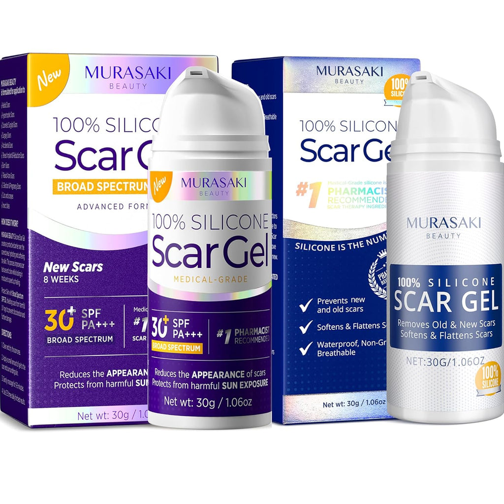 Silicone Scar Gel Day & Night Set - 100% Medical-Grade Silicone + SPF 30 Scar Cream for Surgical Scars, C-Section, Burns, Acne, Stretch Marks, Keloids – 1.06oz x 2 Tubes