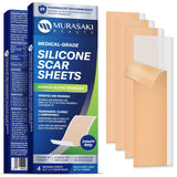 Silicone Scar Sheets for Surgical Scars: Silicone Gel Sheets for Keloids, Burns, Abrasion and C-Section - Safe for Adults and Children - Breathable, Skin-Friendly and Waterproof Silicone Tape 4PCS