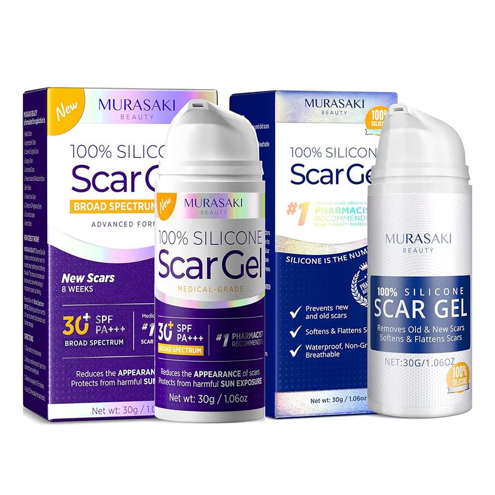 Silicone Scar Gel Day & Night Set - 100% Medical-Grade Silicone + SPF 30 Scar Cream for Surgical Scars, C-Section, Burns, Acne, Stretch Marks, Keloids – 1.06oz x 2 Tubes