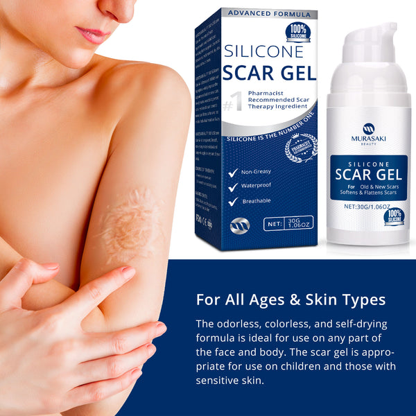 100% Silicone Scar Gel, Advanced Scar Gel for Surgical Scars, C-Section, Stretch Marks, Acne, Injury, Burns, Keloids, Hypertrophic, Old and New Scars 1.06oz(30g)
